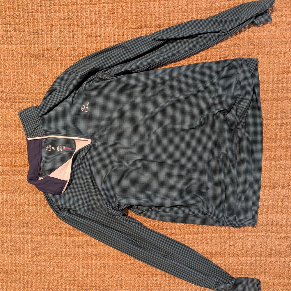 Rhoback Teal Houndstooth Quarter-Zip Pullover